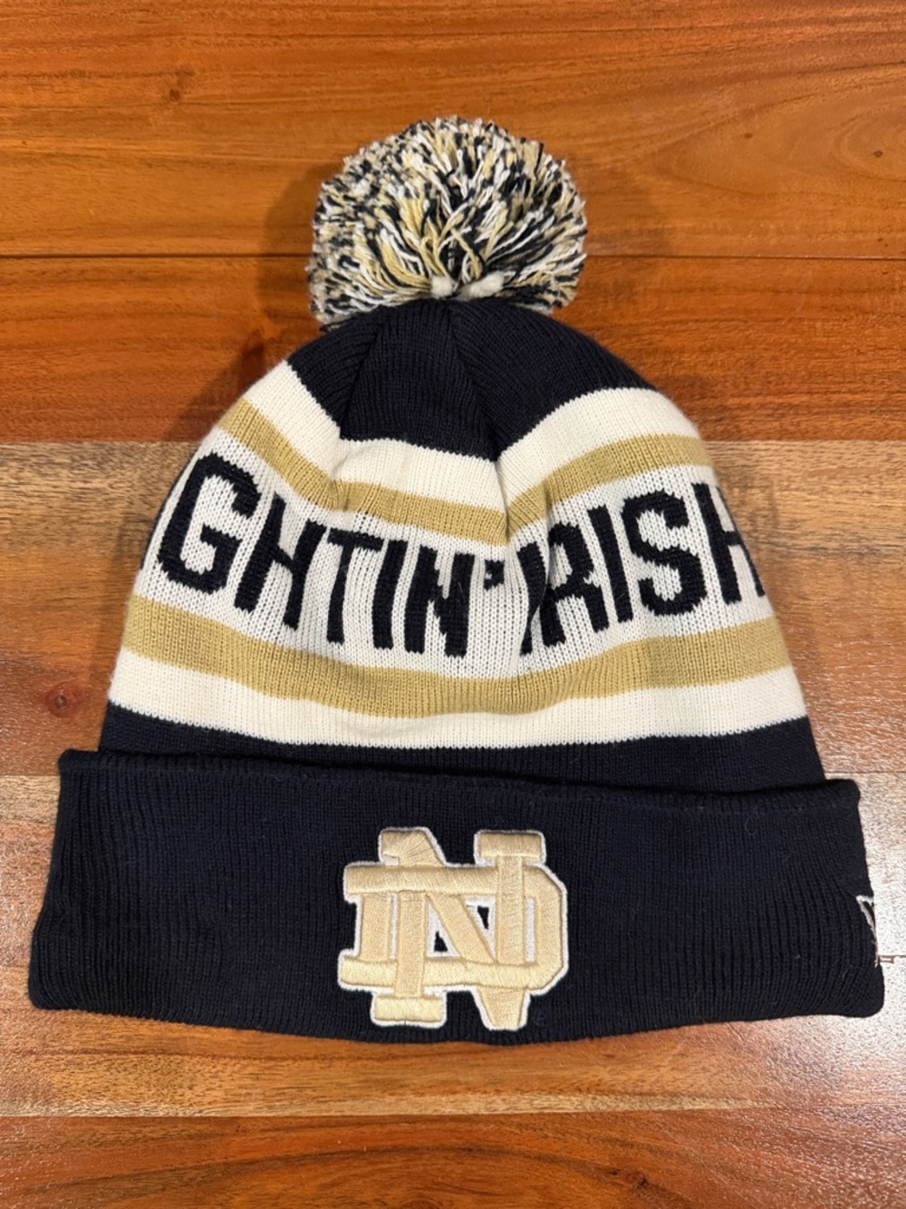 Notre Dame Navy & Gold Pom New Era Beanie